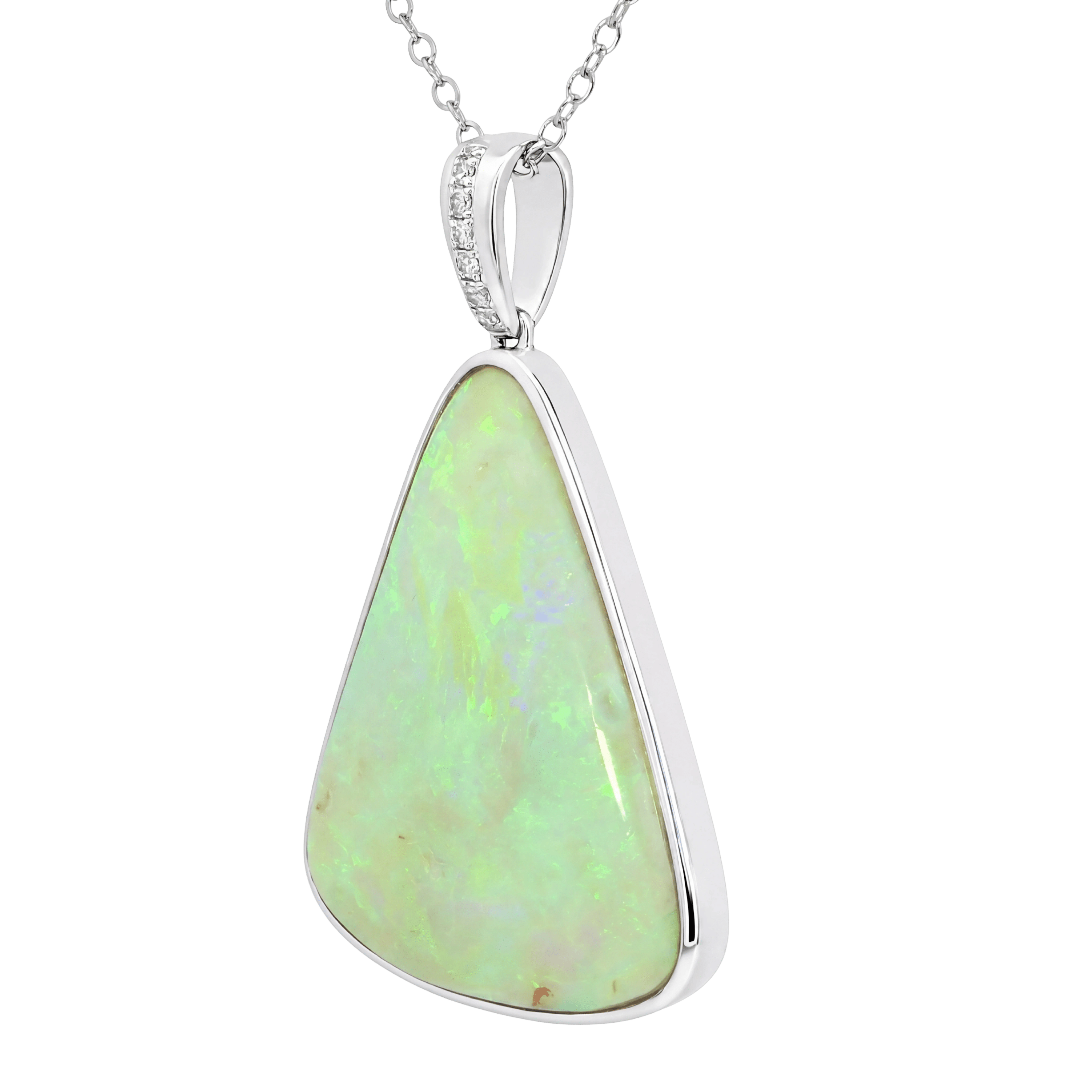 Australian Light Opal Pendant in 925 Sterling Silver with Diamonds - Green and Blue - Australian Opal Cutters and Pearl Divers