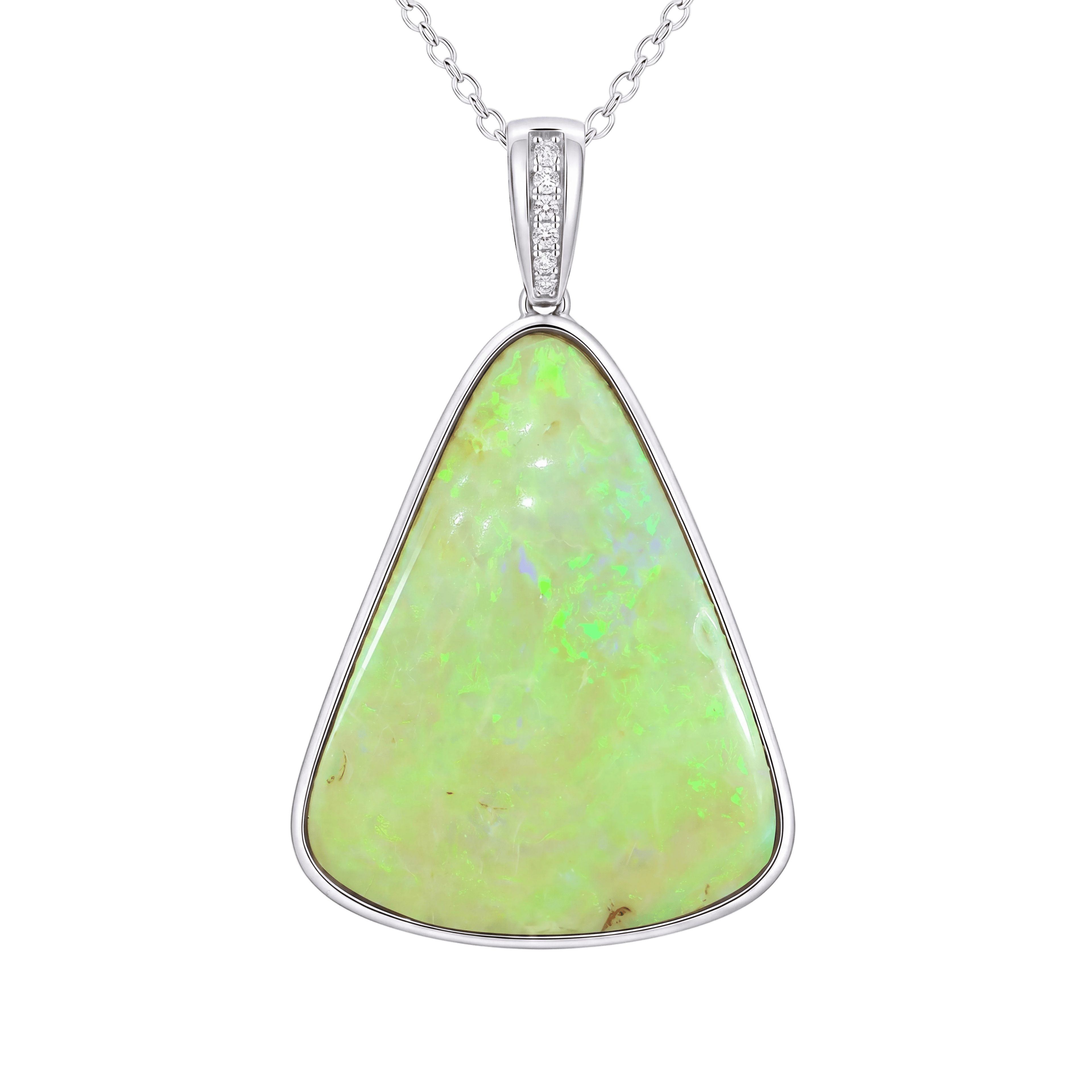 Australian Light Opal Pendant in 925 Sterling Silver with Diamonds - Green and Blue - Australian Opal Cutters and Pearl Divers