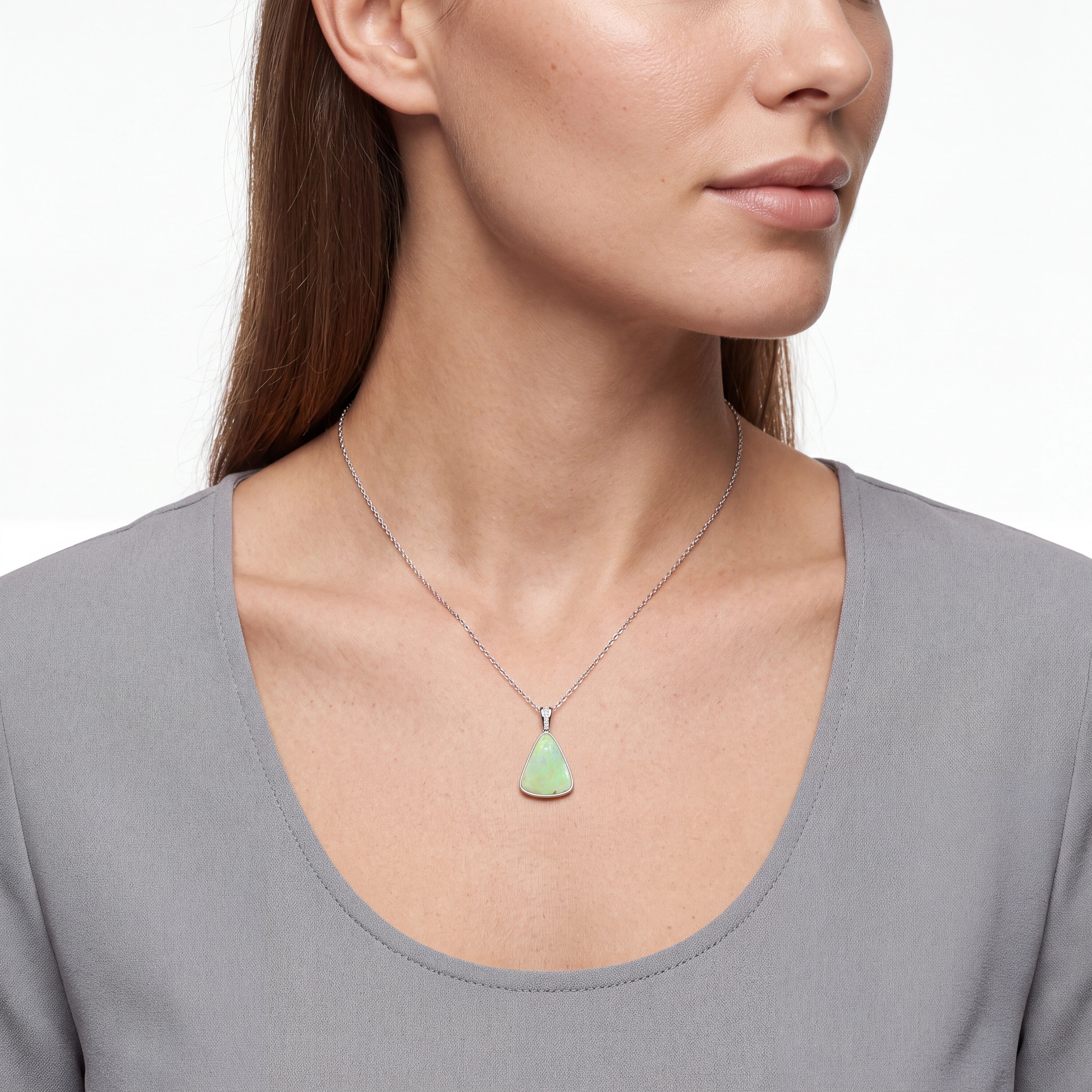 Australian Light Opal Pendant in 925 Sterling Silver with Diamonds - Green and Blue - Australian Opal Cutters and Pearl Divers