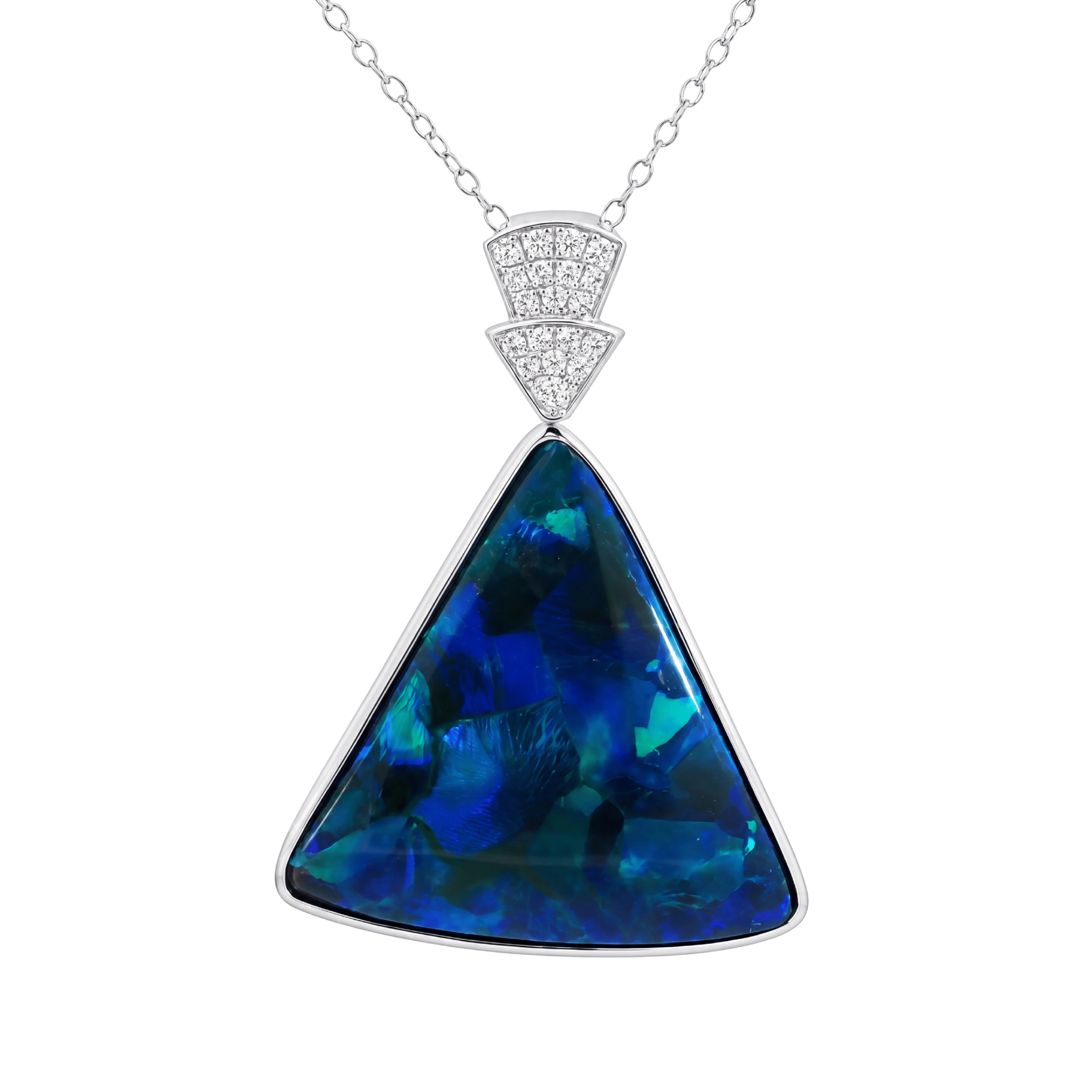 Australian Black Opal Pendant in 925 Sterling Silver with Diamonds - Blue-Green - Australian Opal Cutters and Pearl Divers
