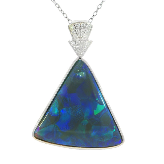 Australian Black Opal Pendant in 925 Sterling Silver with Diamonds - Blue-Green - Australian Opal Cutters and Pearl Divers