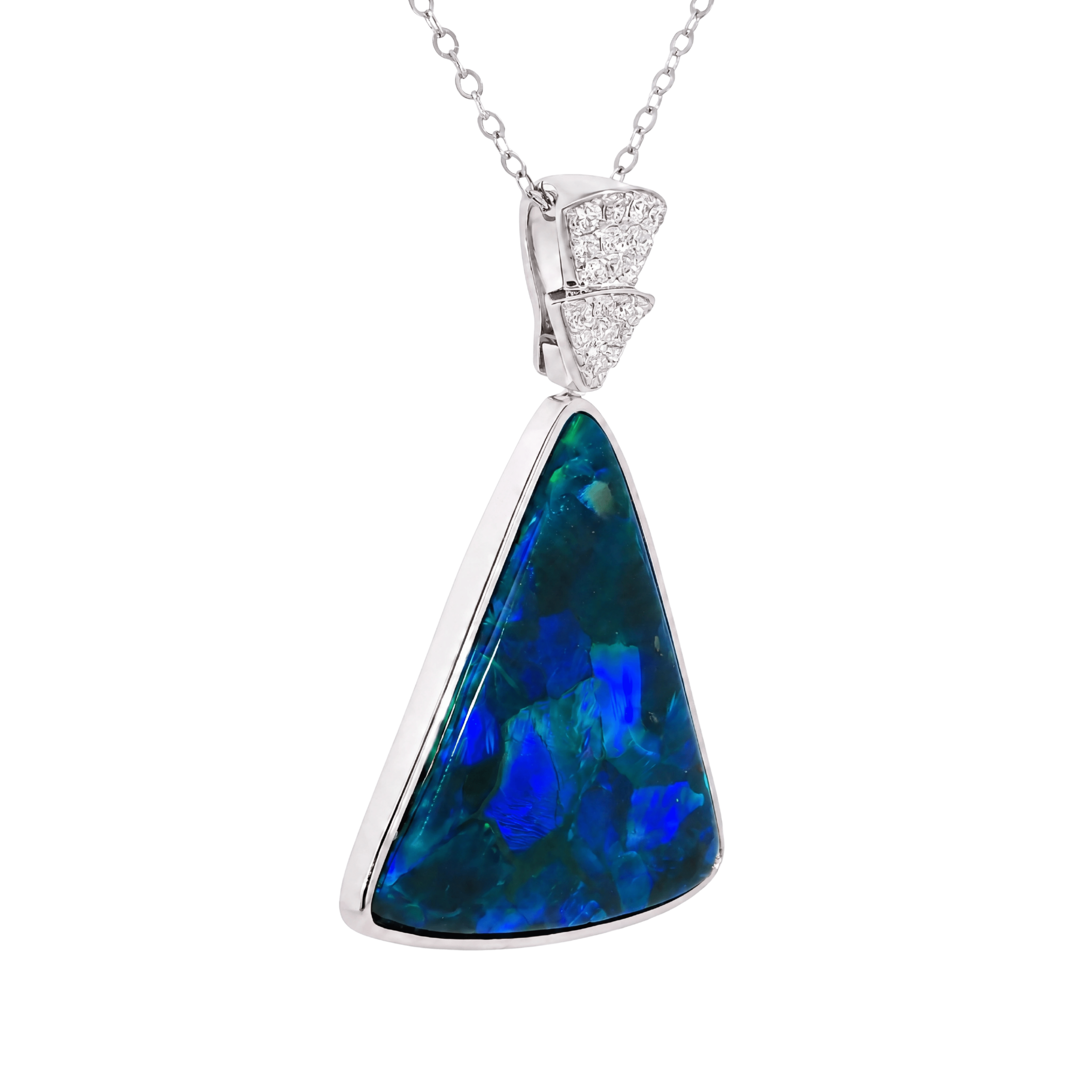 Australian Black Opal Pendant in 925 Sterling Silver with Diamonds - Blue-Green - Australian Opal Cutters and Pearl Divers