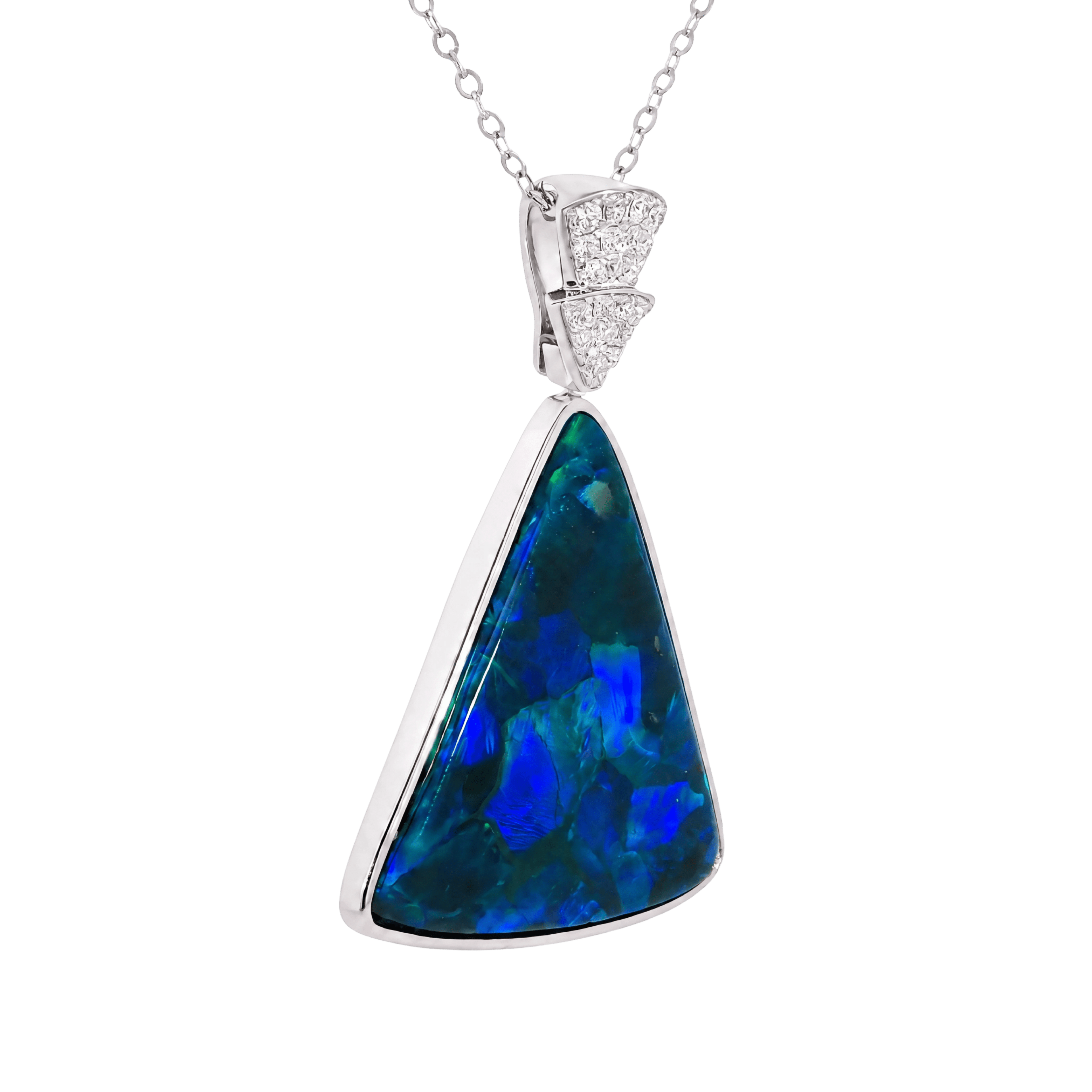 Australian Black Opal Pendant in 925 Sterling Silver with Diamonds - Blue-Green - Australian Opal Cutters and Pearl Divers