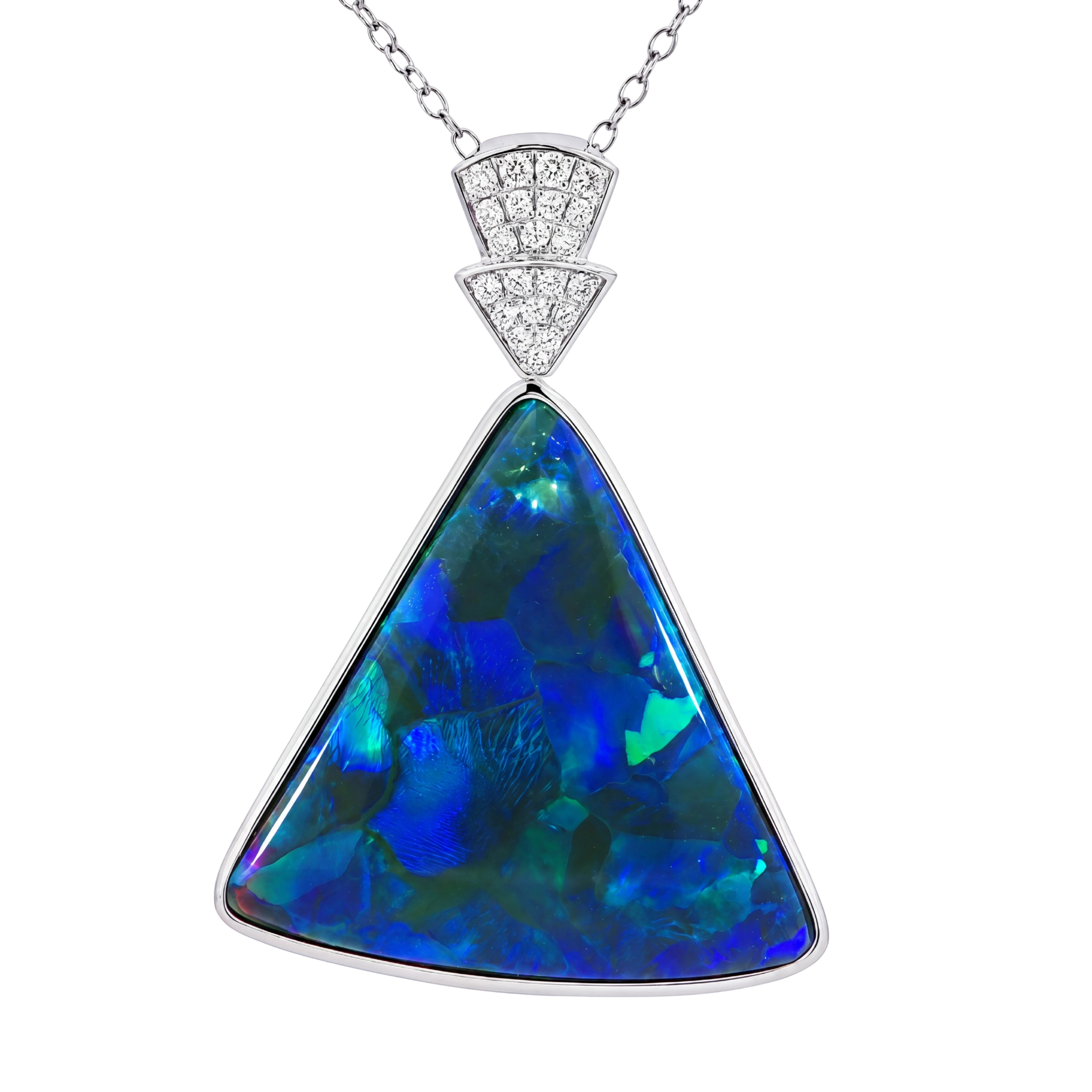 Australian Black Opal Pendant in 925 Sterling Silver with Diamonds - Blue-Green - Australian Opal Cutters and Pearl Divers