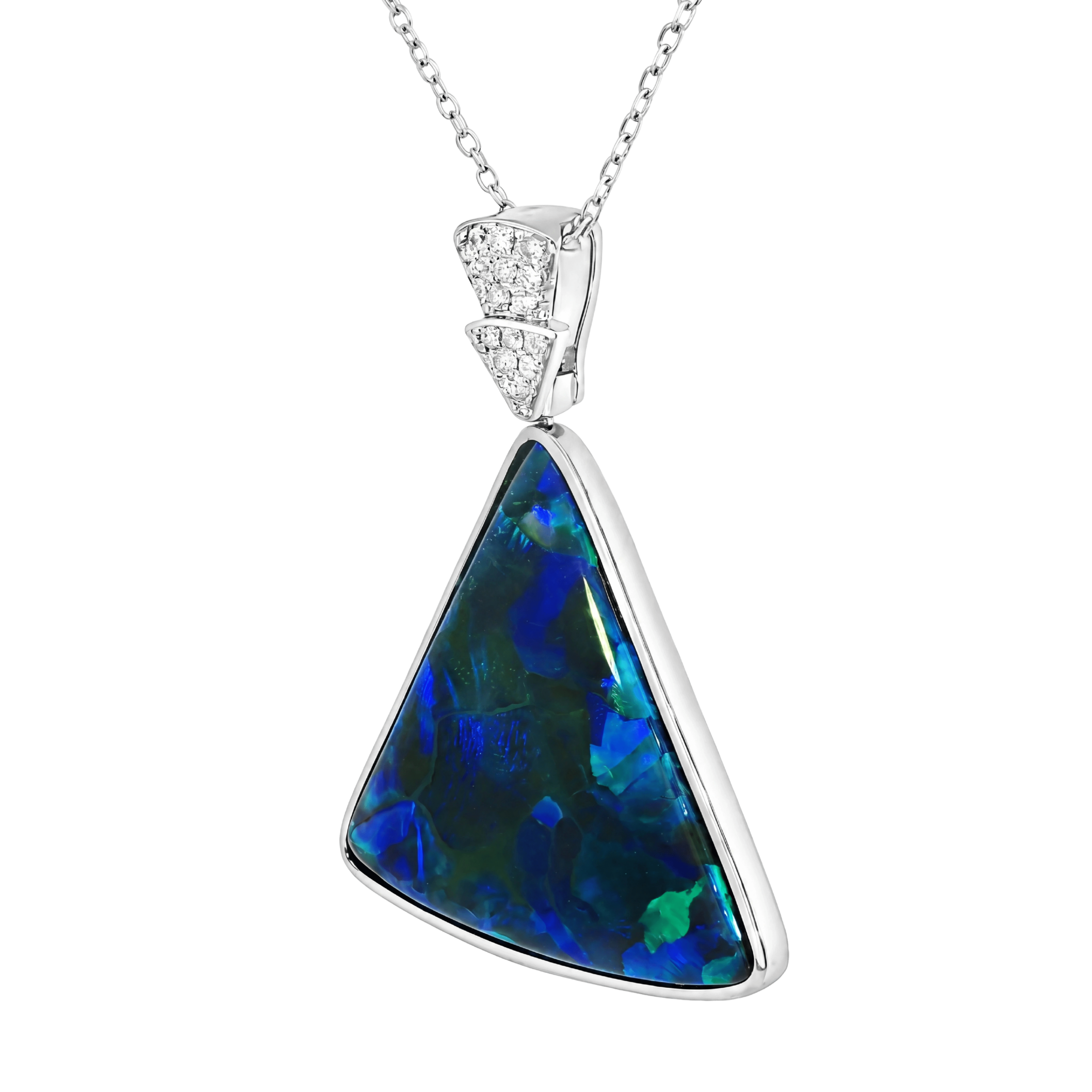 Australian Black Opal Pendant in 925 Sterling Silver with Diamonds - Blue-Green - Australian Opal Cutters and Pearl Divers