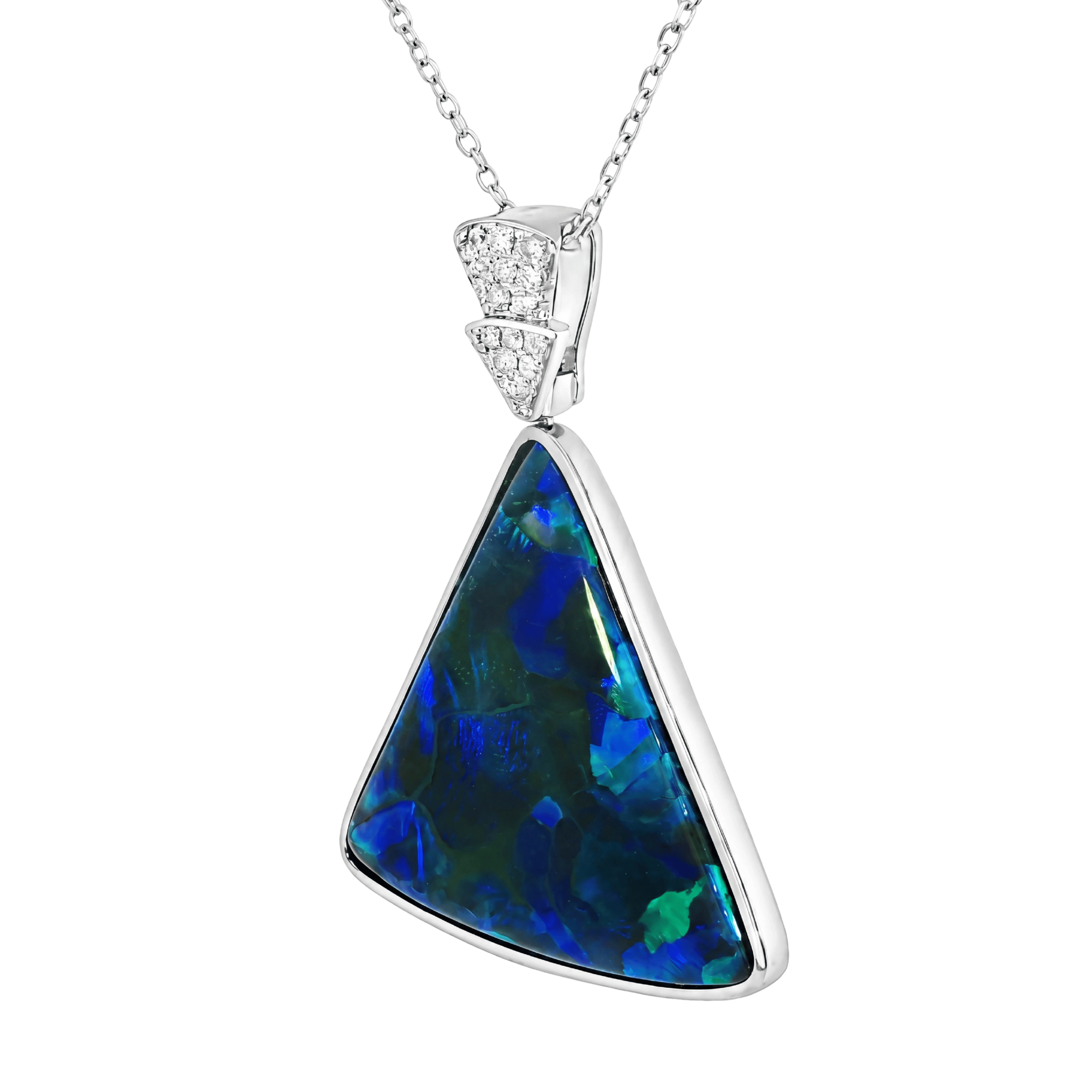 Australian Black Opal Pendant in 925 Sterling Silver with Diamonds - Blue-Green - Australian Opal Cutters and Pearl Divers