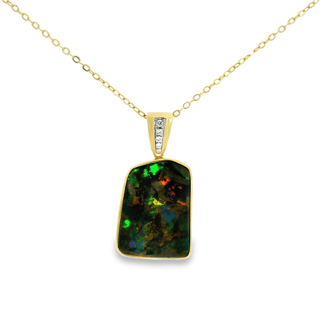 Australian Opal Boulder Pendant set in 14K Yellow Gold