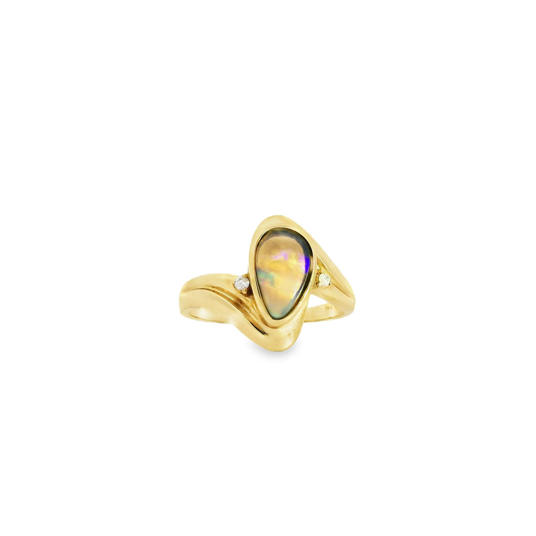 Australian Opal Black Ring set in 14K Yellow Gold