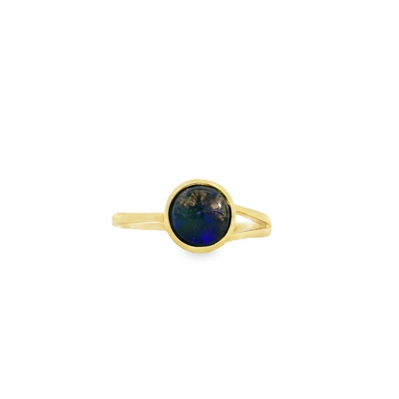 Australian Opal Black Ring set in 14K Yellow Gold