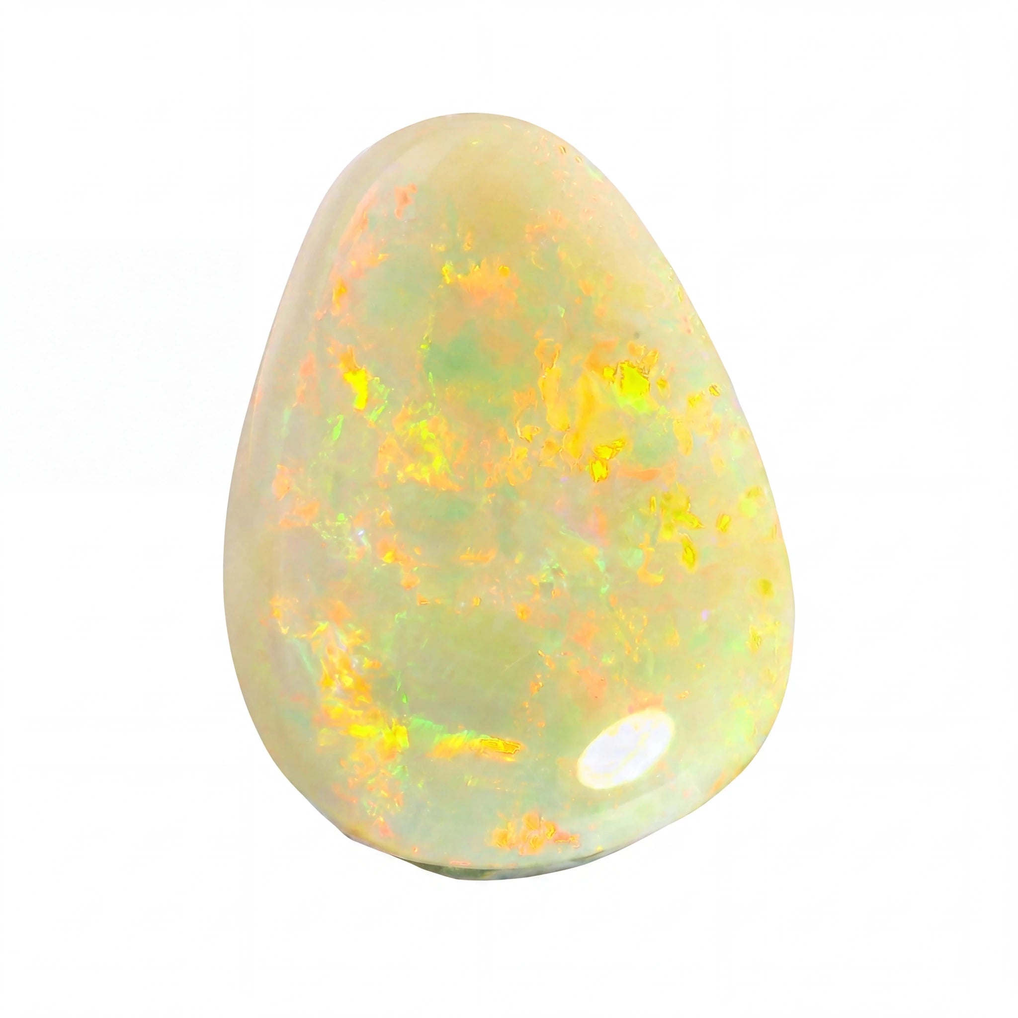 Opal stone with colourful patterns on a white background