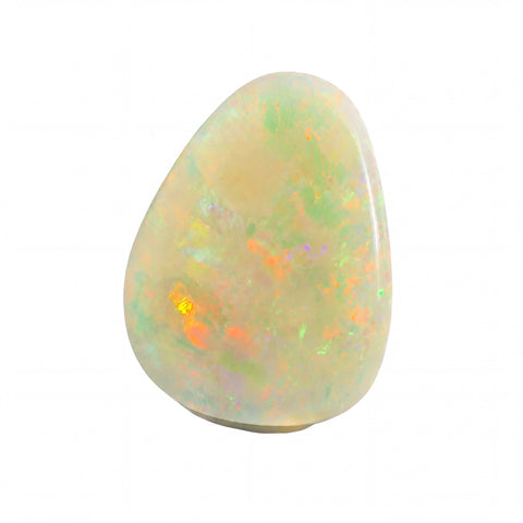 Opal stone with multicoloured fluorescence on a white background