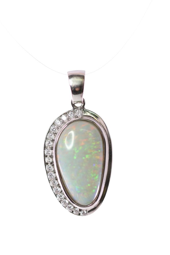 Australian Light Opal 4.75 Carats Pendant Set in 925 Sterling Silver with Cubic Zirconia