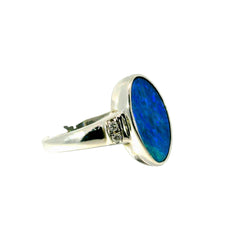 Doublet Opal Ring in 925 Sterling Silver - Green-Blue