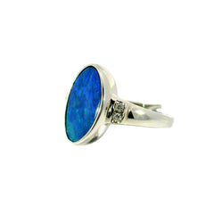 Doublet Opal Ring in 925 Sterling Silver - Green-Blue