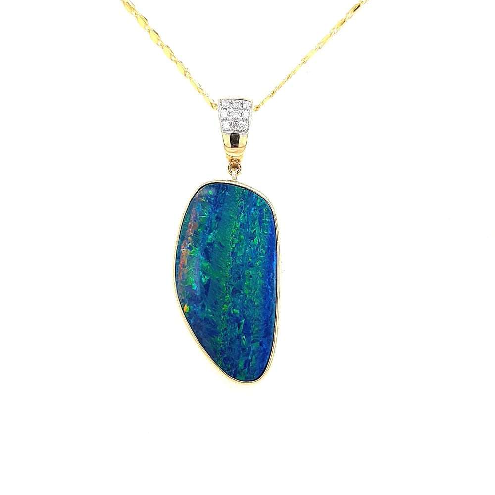 Australian Opal Doublet Pendant set in 14K Yellow Gold