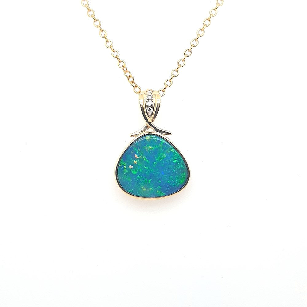 Australian Opal Doublet Pendant set in 14K Yellow Gold