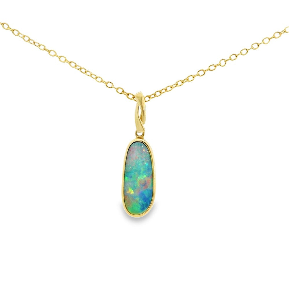 Australian Opal Doublet Pendant set in 14K Yellow Gold