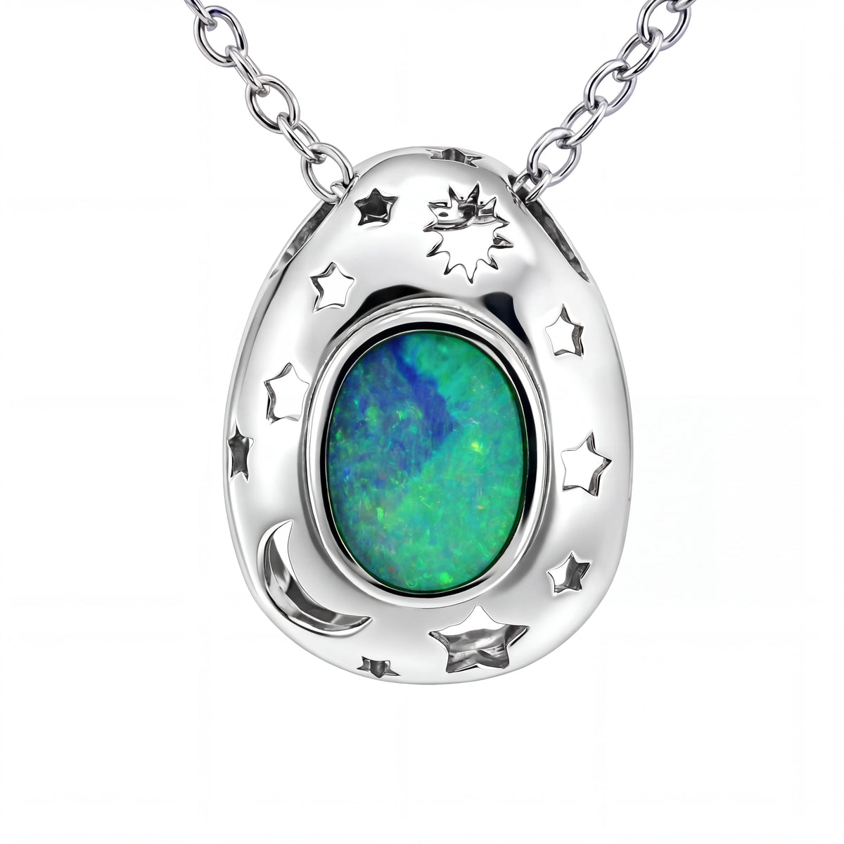 Doublet Opal Pendant in 925 Sterling Silver - Green-Blue