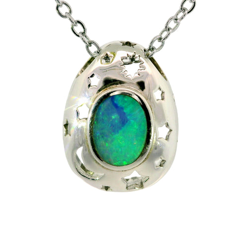 Doublet Opal Pendant in 925 Sterling Silver - Green-Blue