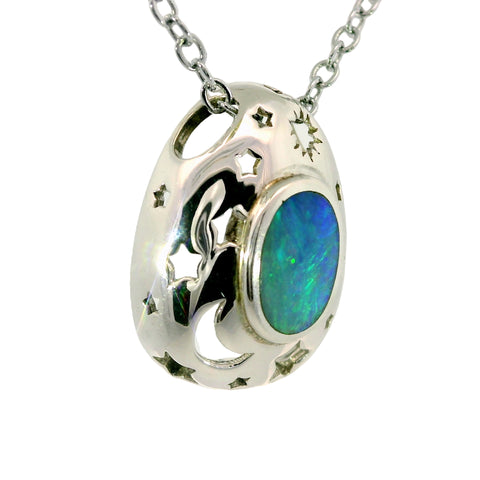 Doublet Opal Pendant in 925 Sterling Silver - Green-Blue