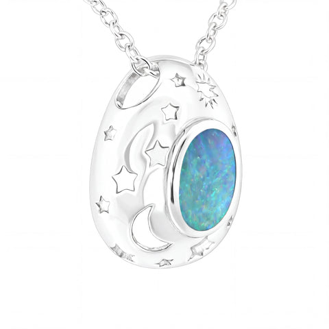 Doublet Opal Pendant in 925 Sterling Silver - Green-Blue - Australian Opal Cutters and Pearl Divers