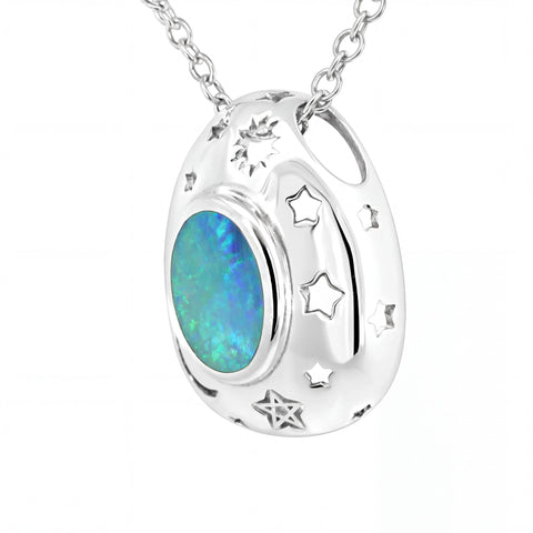Doublet Opal Pendant in 925 Sterling Silver - Green-Blue - Australian Opal Cutters and Pearl Divers