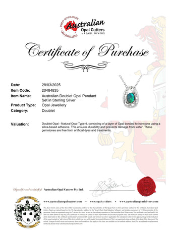 Doublet Opal Pendant in 925 Sterling Silver - Green-Blue