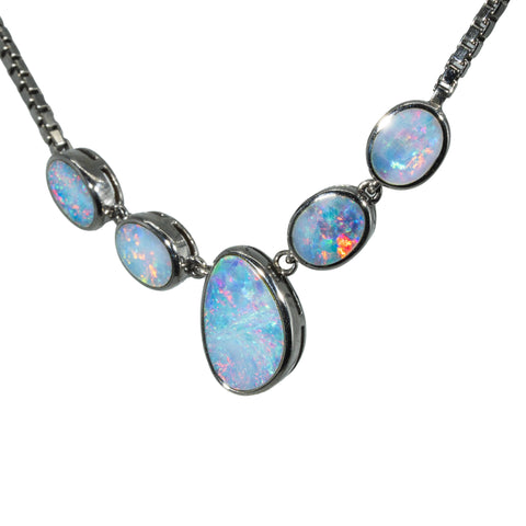 Doublet Opal Necklace in 925 Sterling SIlver - Multicolour