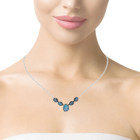 Doublet Opal Necklace in 925 Sterling SIlver - Multicolour