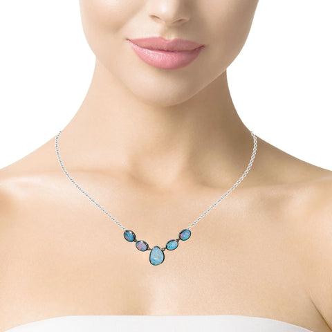 Doublet Opal Necklace in 925 Sterling Silver - Multicolour