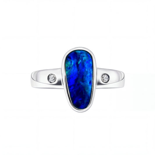 Doublet Opal Ring in 925 Sterling Silver - Green-Blue
