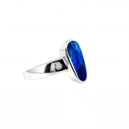 Doublet Opal Ring in 925 Sterling Silver - Green-Blue