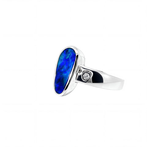 Doublet Opal Ring in 925 Sterling Silver - Green-Blue - Australian Opal Cutters and Pearl Divers
