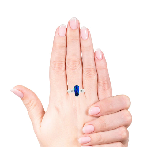 Doublet Opal Ring in 925 Sterling Silver - Green-Blue