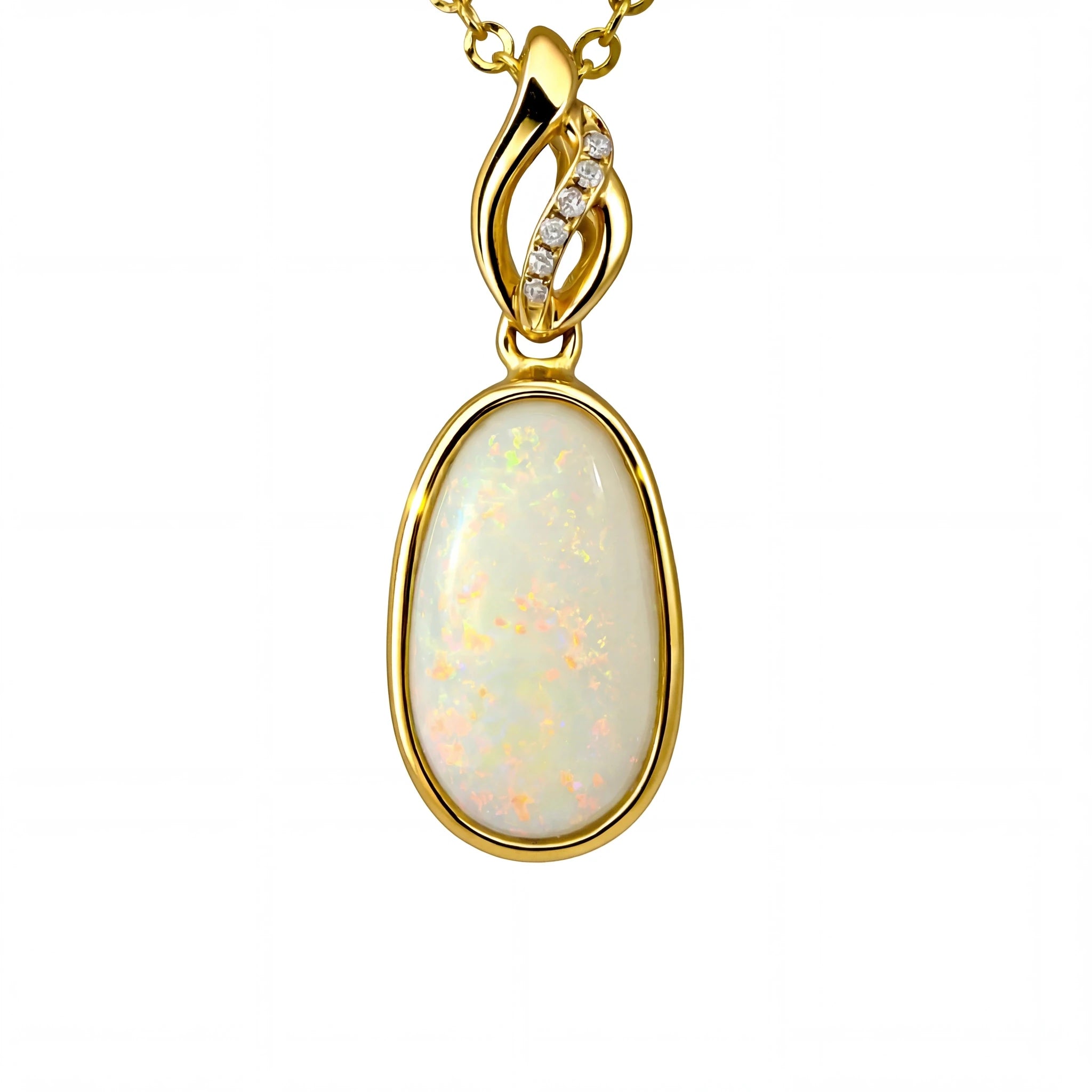 Light Opal Pendant In 14k Yellow Gold - Multicolour - Australian Opal Cutters and Pearl Divers