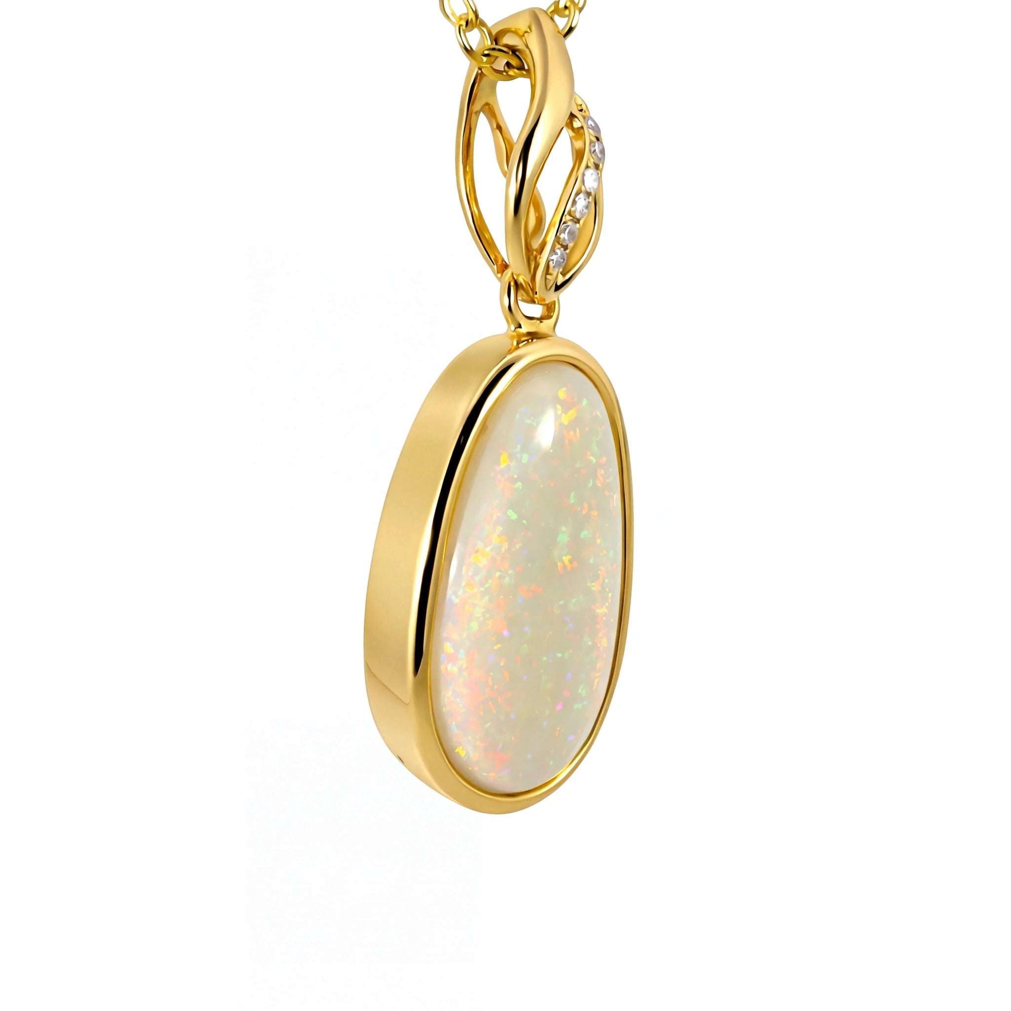 Light Opal Pendant In 14k Yellow Gold - Multicolour - Australian Opal Cutters and Pearl Divers