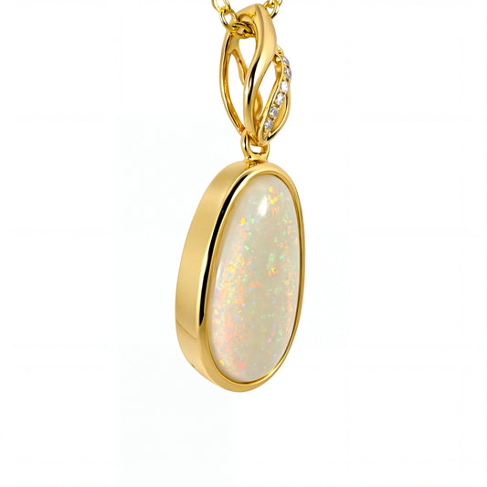 Light Opal Pendant In 14k Yellow Gold - Multicolour