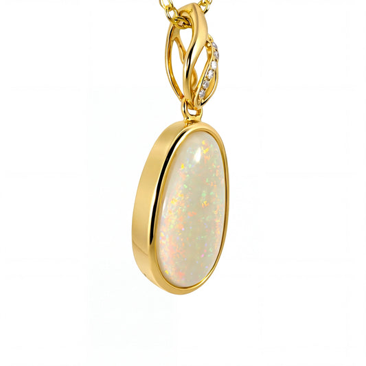 Light Opal Pendant In 14k Yellow Gold - Multicolour - Australian Opal Cutters and Pearl Divers
