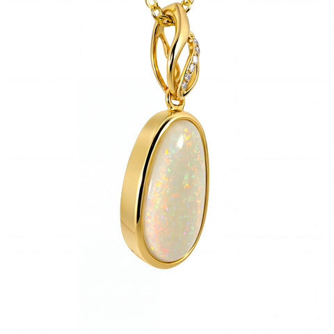 Light Opal Pendant In 14k Yellow Gold - Multicolour - Australian Opal Cutters and Pearl Divers