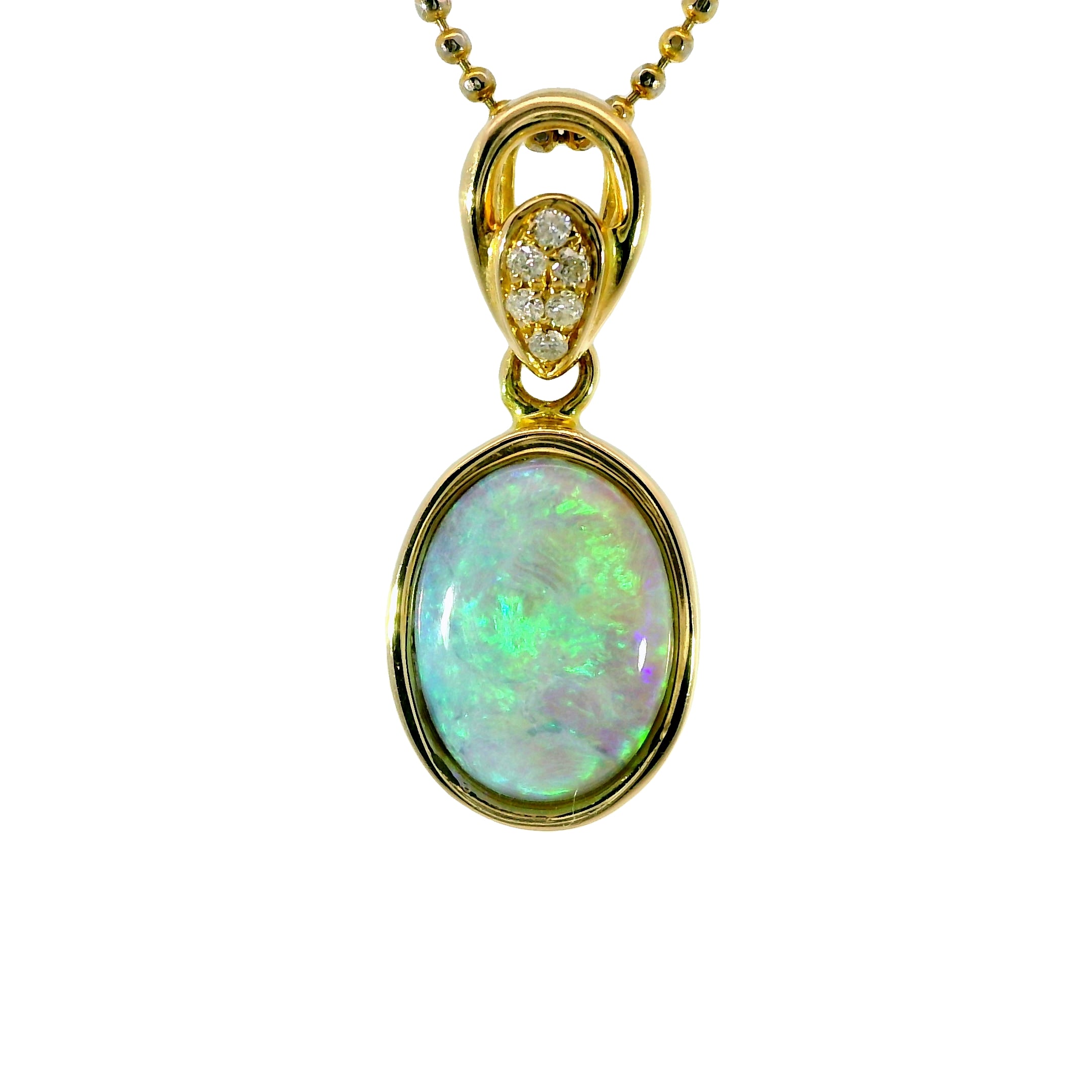 Black Opal Pendant in 14K Yellow Gold - Green-Blue
