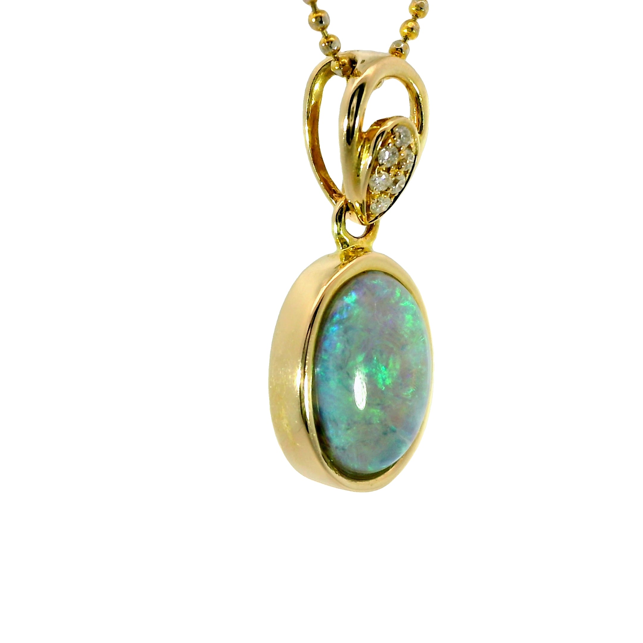 Black Opal Pendant in 14K Yellow Gold - Green-Blue