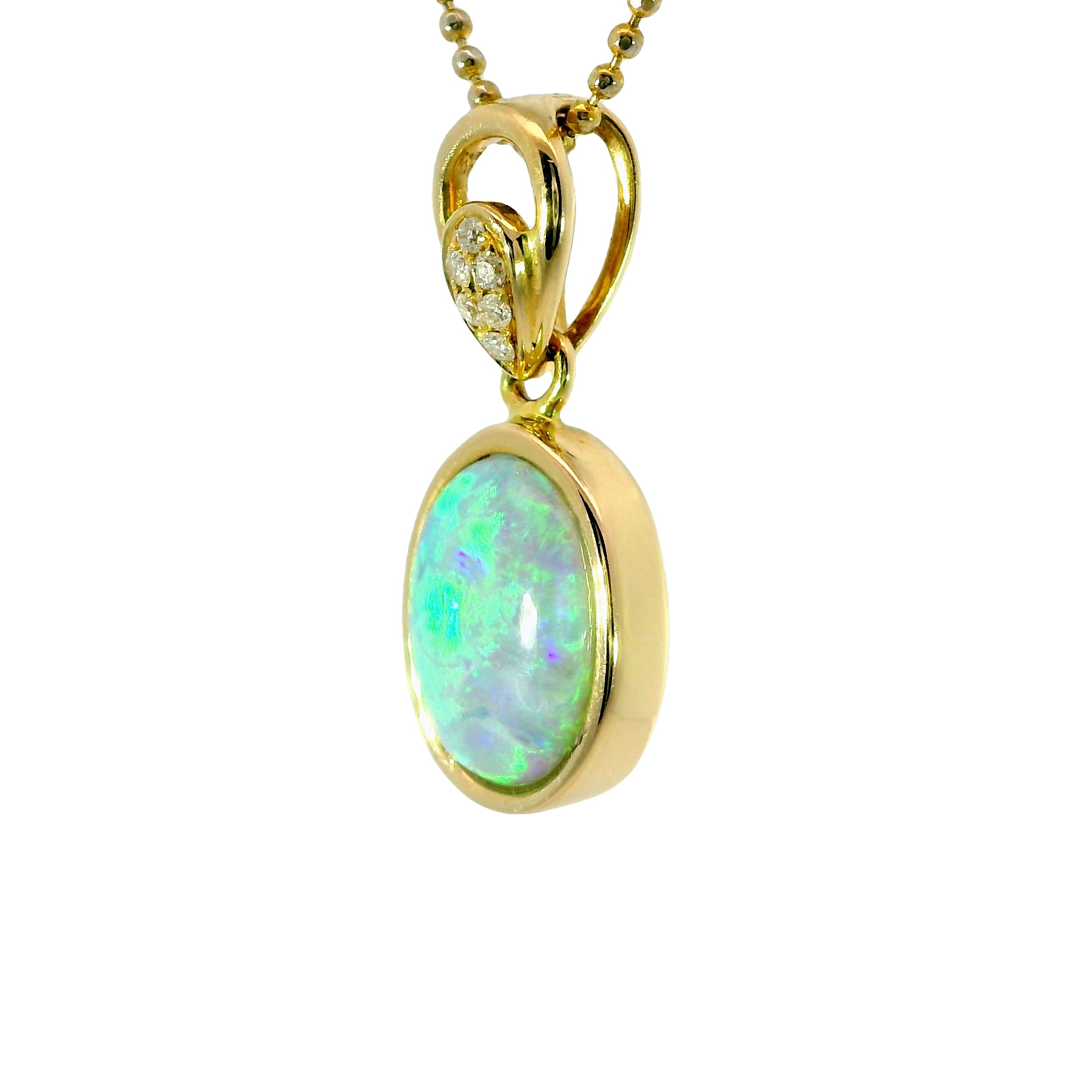 Black Opal Pendant in 14K Yellow Gold - Green-Blue