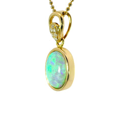 Black Opal Pendant in 14K Yellow Gold - Green-Blue