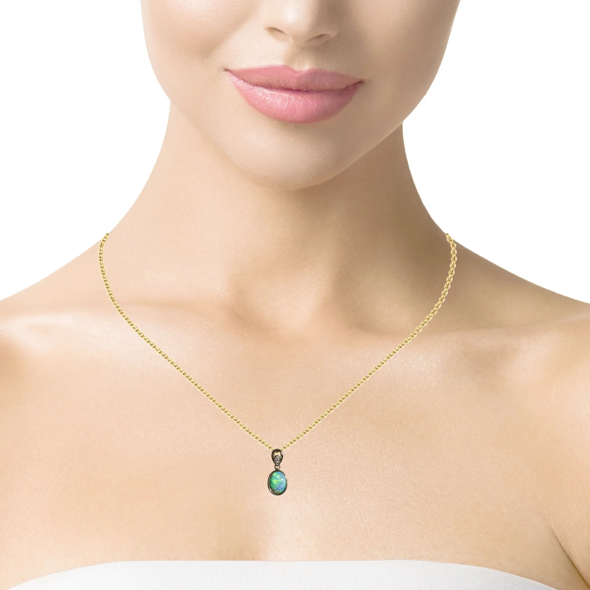 Black Opal Pendant in 14K Yellow Gold - Green-Blue