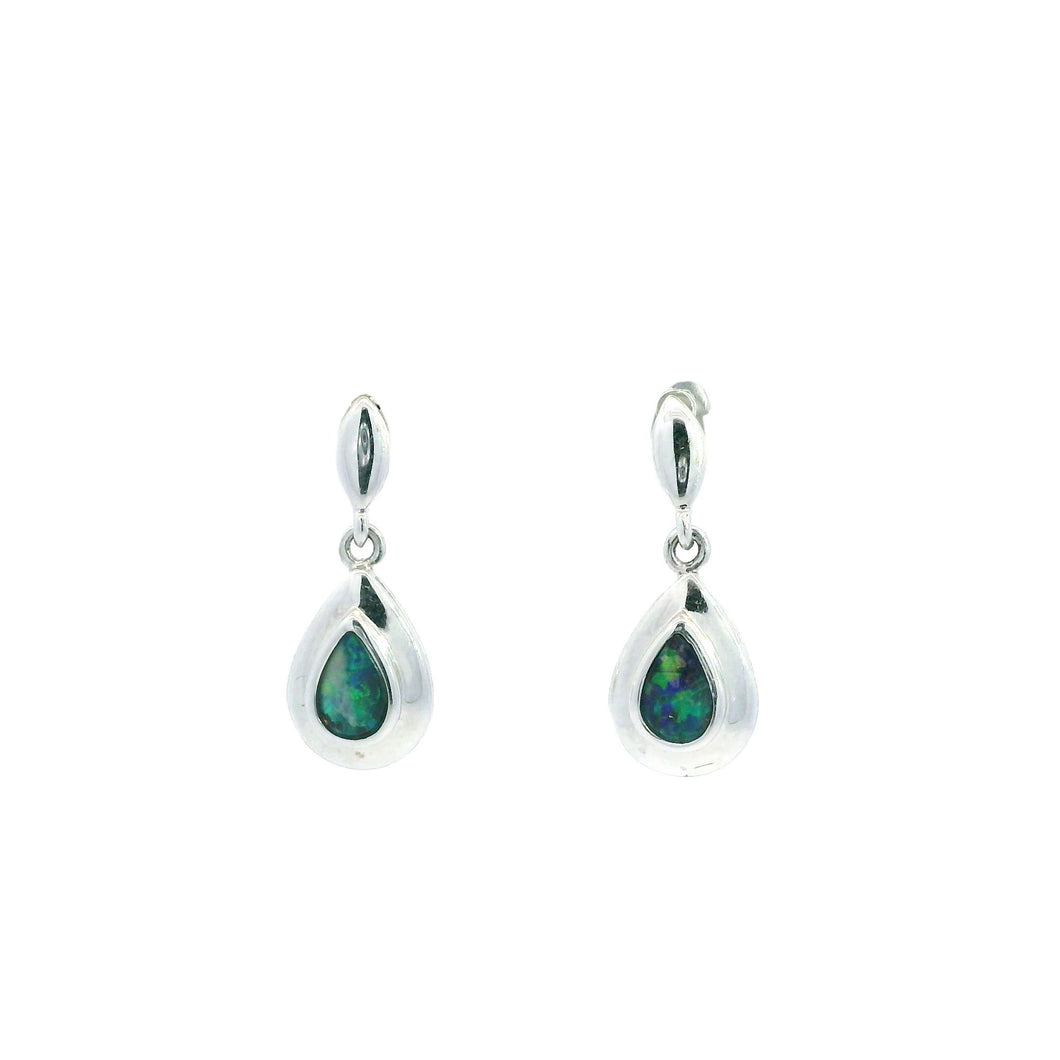 Australian Boulder Opal Earrings Set in 14K White Gold