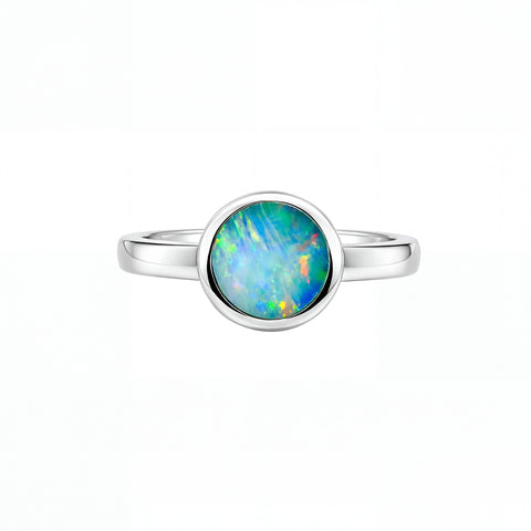 Doublet Opal Ring in 925 Sterling Silver - Multicolour