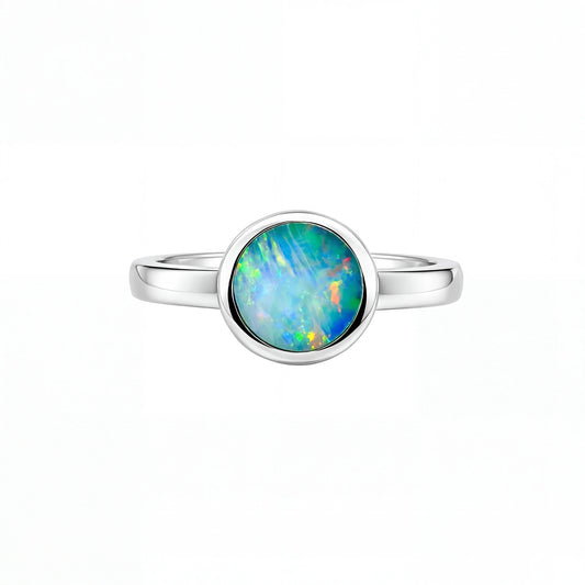 Doublet Opal Ring in 925 Sterling Silver - Multicolour - Australian Opal Cutters and Pearl Divers