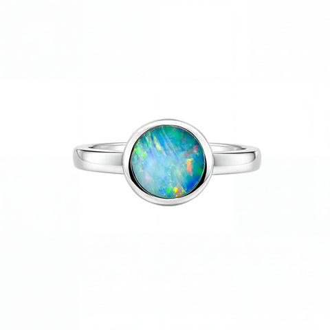 Doublet Opal Ring in 925 Sterling Silver - Multicolour - Australian Opal Cutters and Pearl Divers