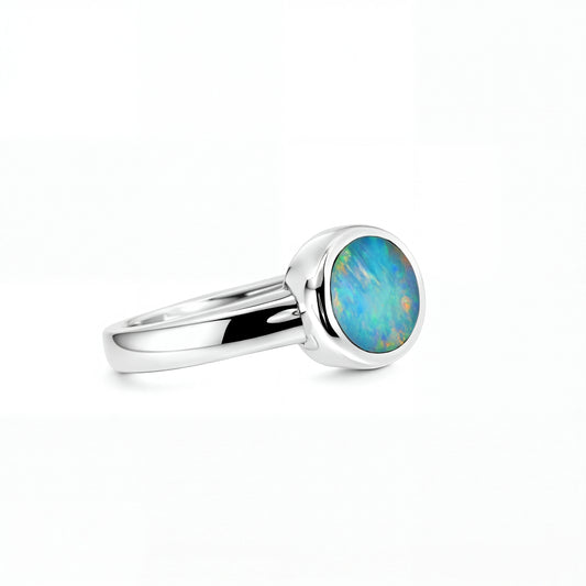 Doublet Opal Ring in 925 Sterling Silver - Multicolour