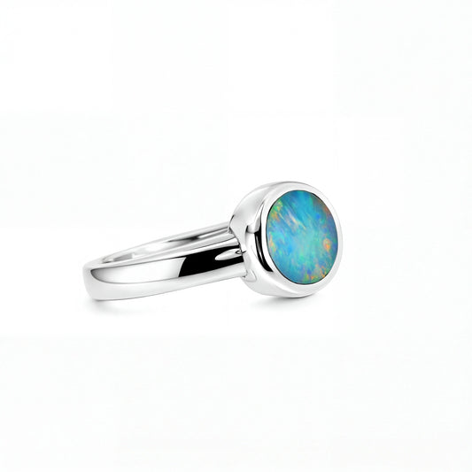 Doublet Opal Ring in 925 Sterling Silver - Multicolour - Australian Opal Cutters and Pearl Divers